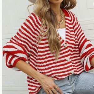 NEW Striped Button Down Long Sweater Cardigan